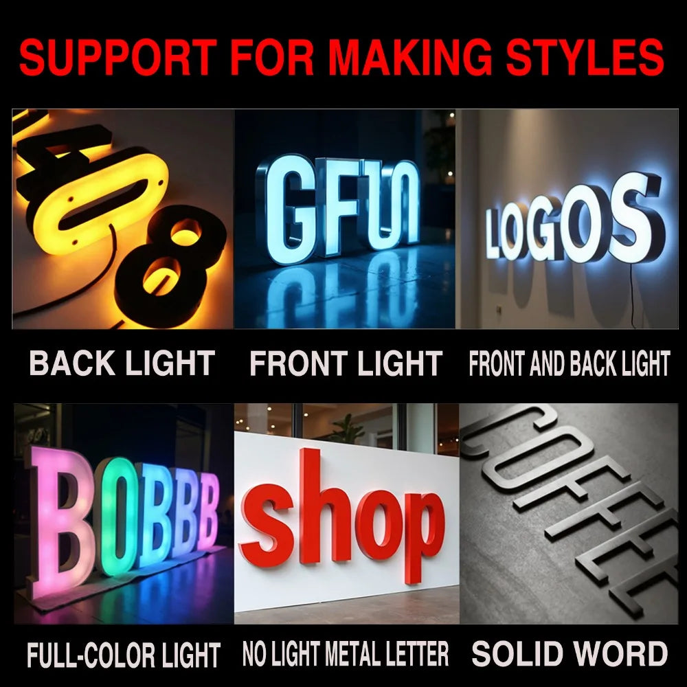 Custom LED Backlit House Number Sign 3D Metal for Outdoor Business Storefront Waterproof Illuminated Light Up Door Signs Letters
