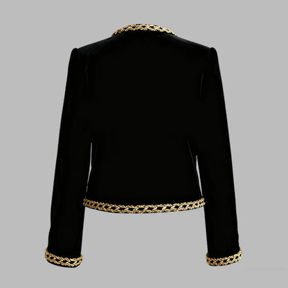 Modigirl Woman Fall Winter Gold Embroidered Jackets 2026 New Velvet Long Sleeve Round Neck Button Christmas Holiday Ladies Coat