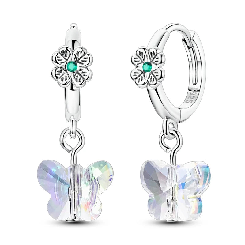 Original 925 Sterling Silver Earrings Sparkling Shining Dreamy Butterfly Hoop Earring for Women Girl Party Birthday Jewelry Gift