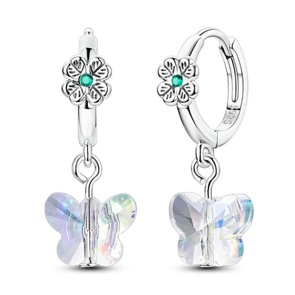 Original 925 Sterling Silver Earrings Sparkling Shining Dreamy Butterfly Hoop Earring for Women Girl Party Birthday Jewelry Gift