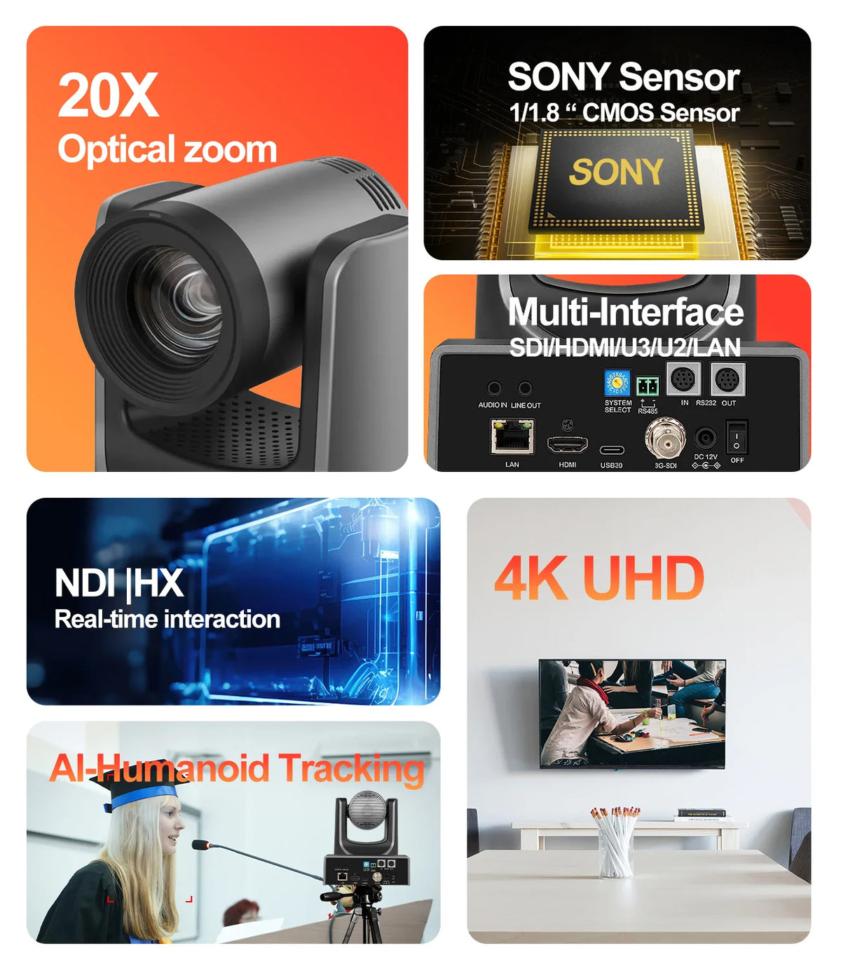 4k60fps NDI POE PTZ Camera 20X Zoom Live Streaming Camera and 1pc NDI PTZ Camera Controller for Video Conference 1-10pcs