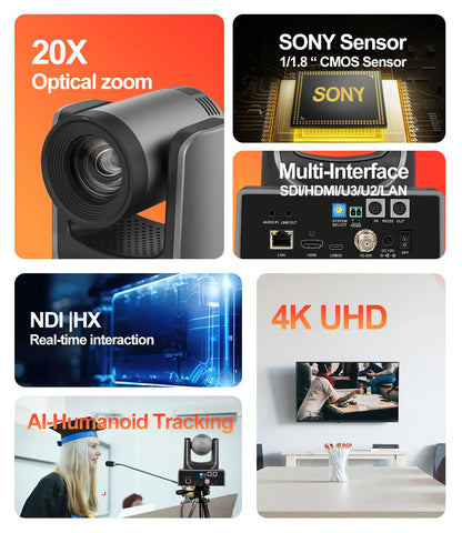 4k60fps NDI POE PTZ Camera 20X Zoom Live Streaming Camera and 1pc NDI PTZ Camera Controller for Video Conference 1-10pcs