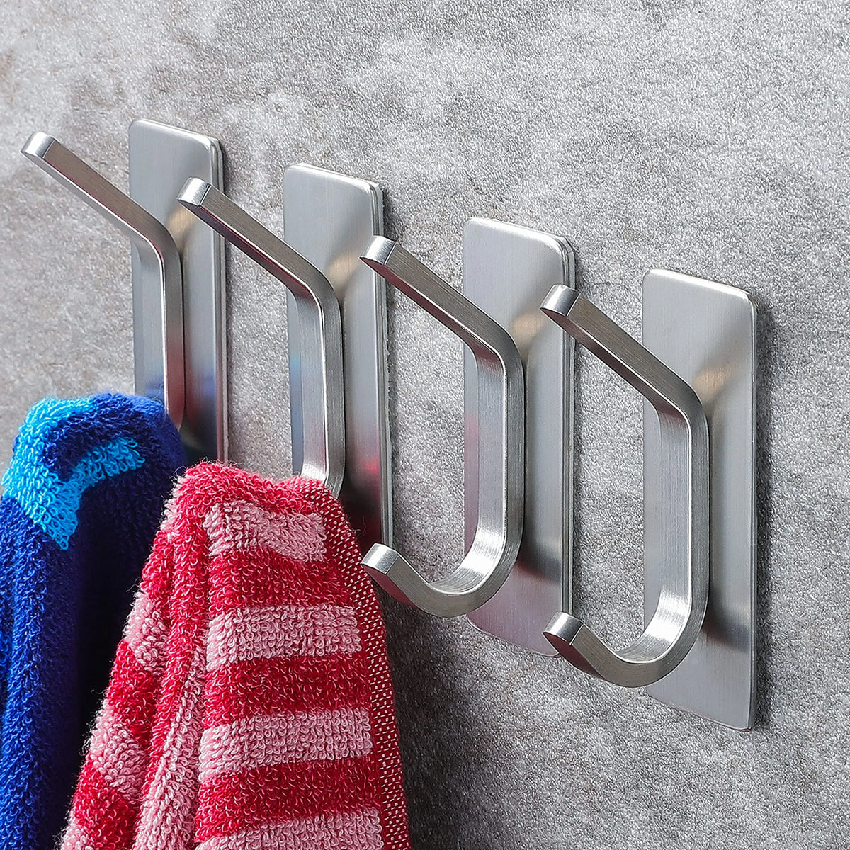 4pcs Towel Hooks Self Adhesive Bathroom Hooks 304 Stainless Steel Bathrobe Hooks  Storage Hanger Strong Adhesion Stick Wall Hook