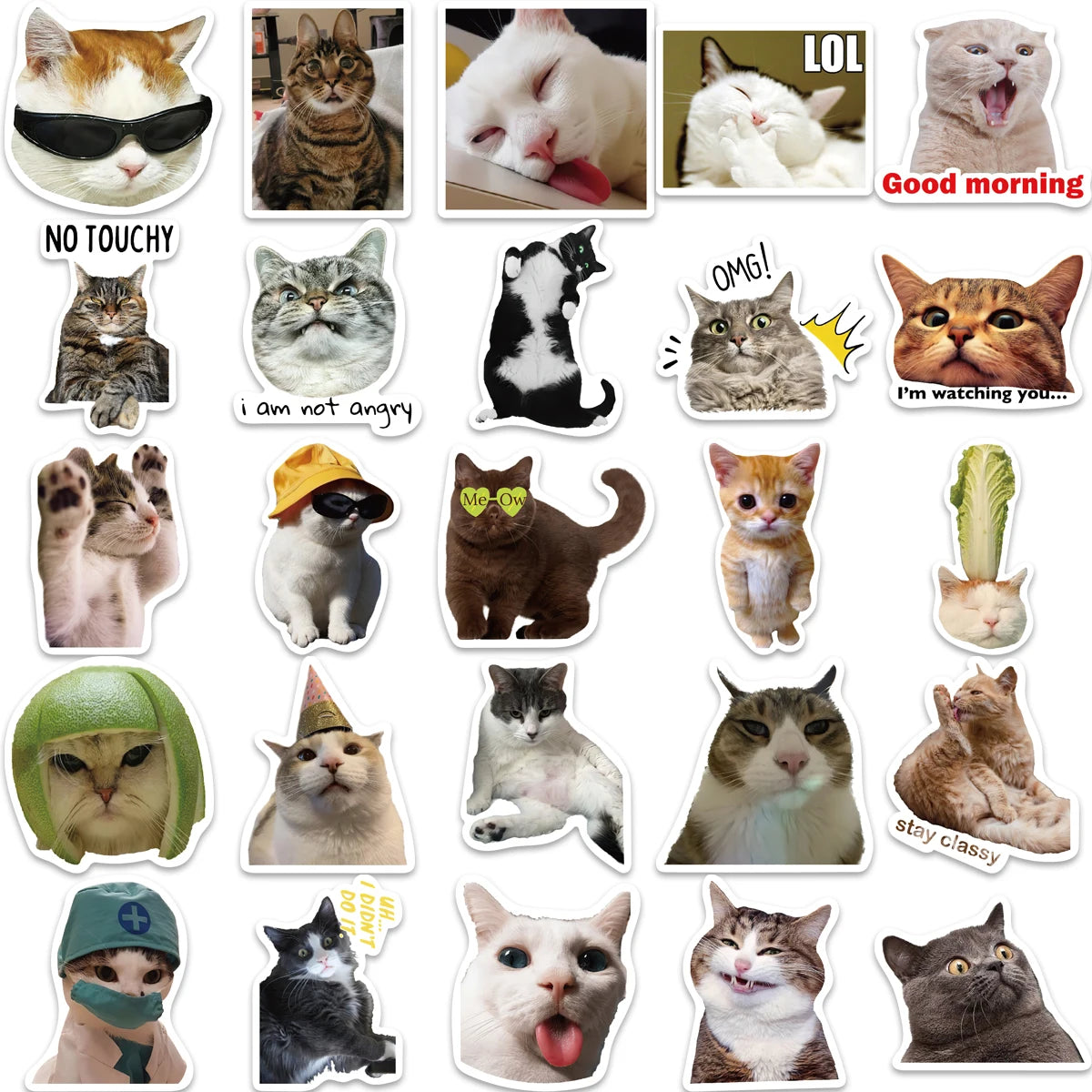 50PCS Cute Cat Stickers For Skateboard Scrapbook Water Bottle Laptop Luggage Kids Toys Vinyl Waterproof Funny Cats Decals