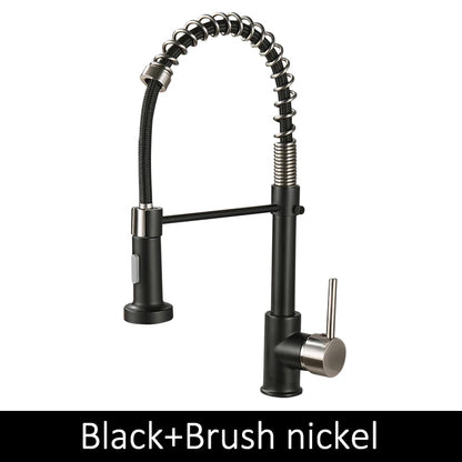 Deck Mounted Flexible Kitchen Faucets Pull Out Mixer Tap Black Hot Cold Kitchen Faucet Spring Style with Spray Mixers Taps E9009