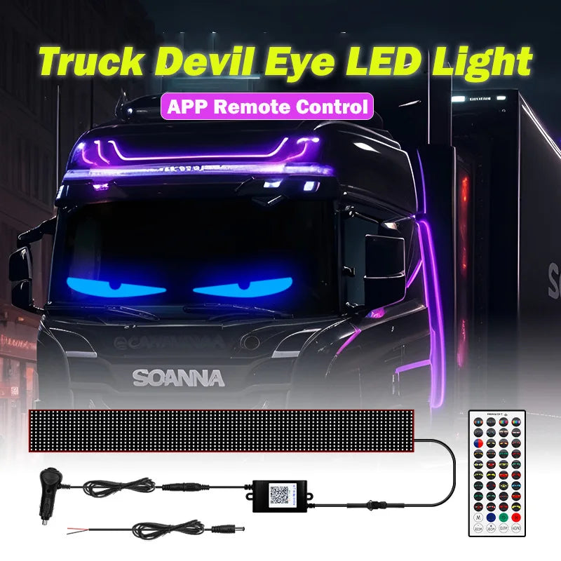 App Car Truck Devil Eye LED Pixel Panel Light Remote Control Soft Folding Lighting Rolling Panel Windshield 12V 24V
