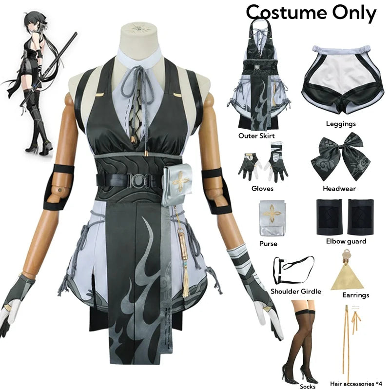 Wuthering Waves Rover Cosplay Costume Wig Female Uniform Earrings Bag Main Character Resonator Halloween Party for Women