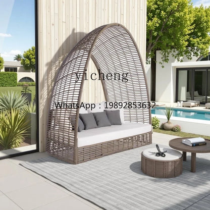 ABB  outdoor rattan bed round bed recliner Internet celebrity bed and breakfast garden hotel villa courtyard sofa