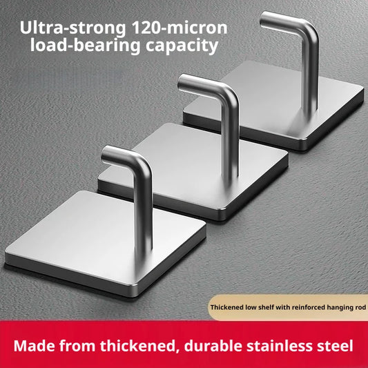 Heavy Duty Adhesive Towel Hook Stainless Steel Adhesive Hook Hanging Bathroom Kitchen Storage Holder Sticky Hooks Silver Hanger