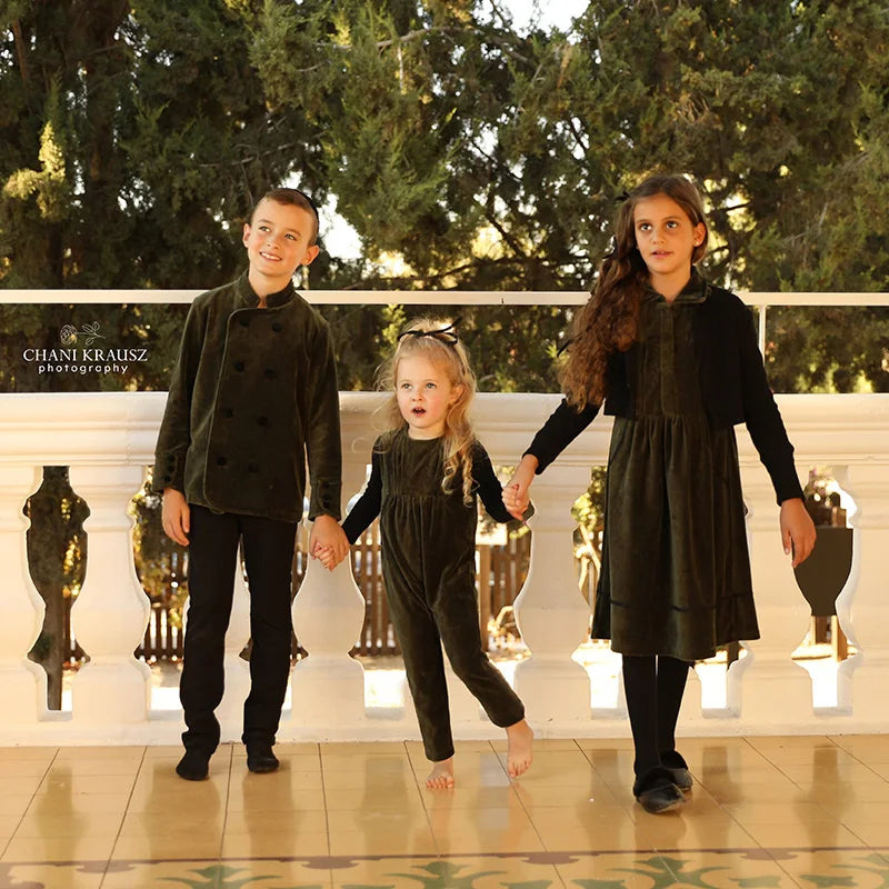 Family Matching New Shabbos Velour Kids Clothing Teen Set Girl Dress Boys Top Baby Overall Rompers Flowers Embroidery and Ribbon