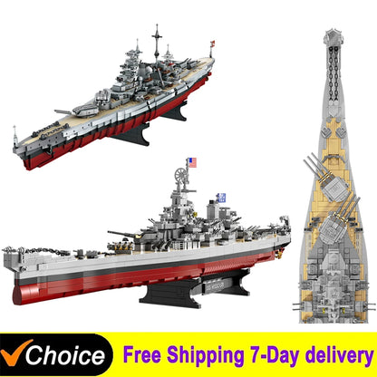 NEW Military Battleship Series Missouri Battleship Crusier Model Building Blocks Bismarck Cruiser Boat Bricks Toys Kids Gifts