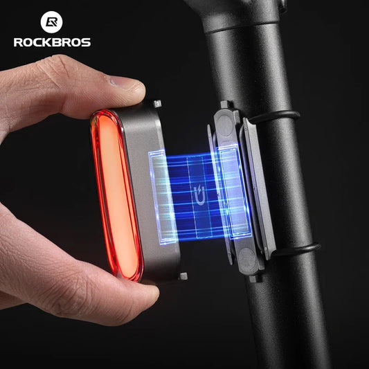 ROCKBROS Magnetic Bike Tail light LED Bicycle Light IPX6 Waterproof Type-c Rechargeable Smart Sensor 7 Modes Cycling Rear Light