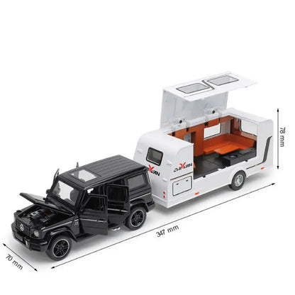 1/32 Alloy Trailer RV Truck Car Model Diecast Metal Recreational Off-road Vehicle Camper Car Model Sound and Light Kids Toy Gift