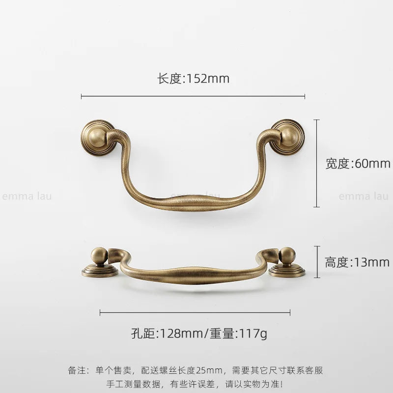 Light Luxury Brass Furniture Handles Retro Long Strip Cabinet Handles Round Door Drawer Knobs Kitchen Wardrobe Cupboard Pulls