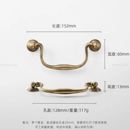 Light Luxury Brass Furniture Handles Retro Long Strip Cabinet Handles Round Door Drawer Knobs Kitchen Wardrobe Cupboard Pulls