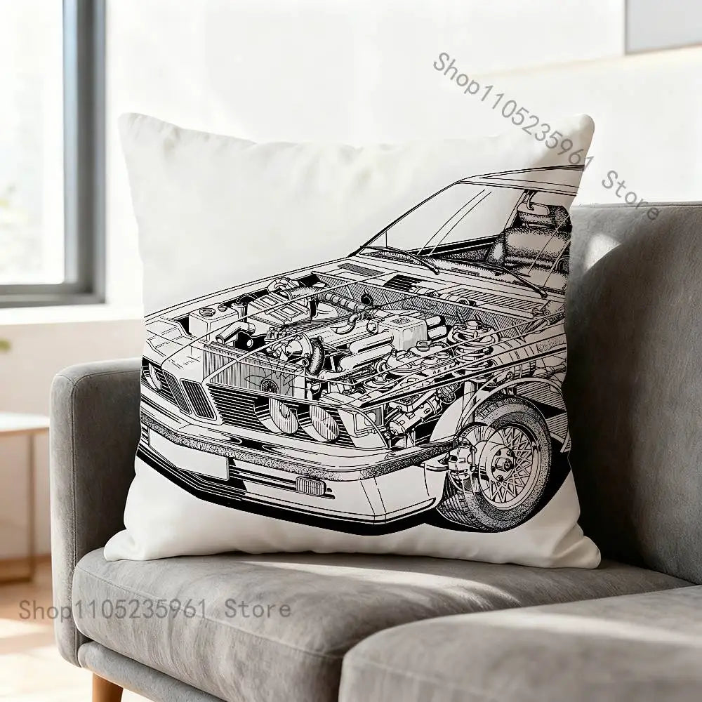 Black White E-E36 Car Pillow Cases for Bedroom Living Room Sofa Home Decor Polyester Cushion Cover with Zipper