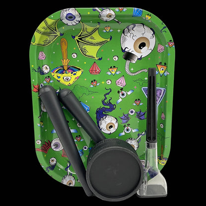 5Pcs Tinplate Rolling Tray 18X14cm Grass Grinder Tobacco Kit Plastic Roller Maker Storage Container Tube Jar Tool Smoking Set