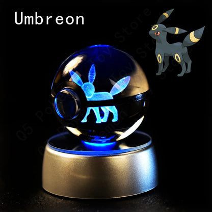 Pokemon Crystal Ball 3D Pikachu Mewtwo Mew Gengar Night Light Lamp Base Pokeball Crystal Pokemon Glass Ball Figure Birthday Gift