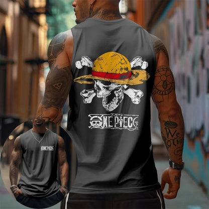 One Piece Men Vest Tank Top Straw Hat Pirates' Jolly Roger Summer Japanese Anime Spring and Autumn Sports Loose Sleeveless Top