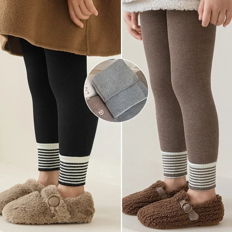 Autumn Winter Korean Style Kids Clothes 0-15Y Girl Thick Warm Leggings Striped Cuffs Fashion Girls' Nine Point Pants