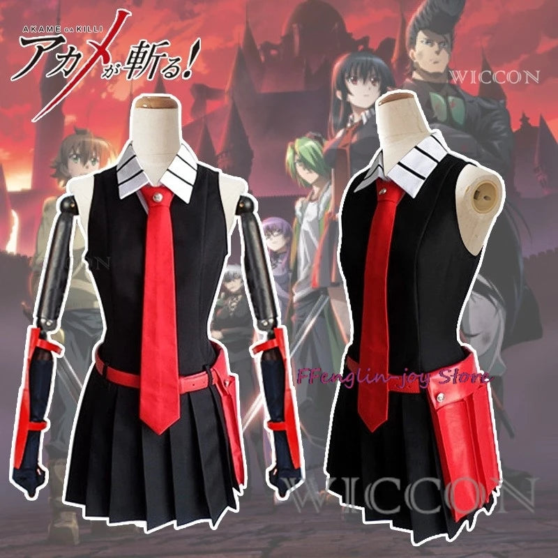 IN STOCK S-XXL Akame Cosplay Costume Wig Anime Akame Ga KILL Cosplay with Bag Halloween Party Outfits for Women Girls