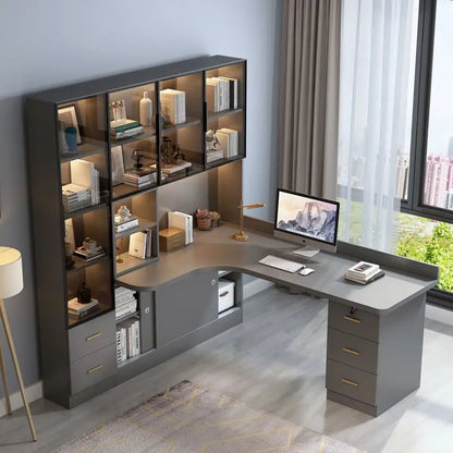 Writing Study Desk Integrated Bookshelf L-Shaped Computer Desk Bookcase Luxury Home Bedroom Office Computer Desk with Drawers