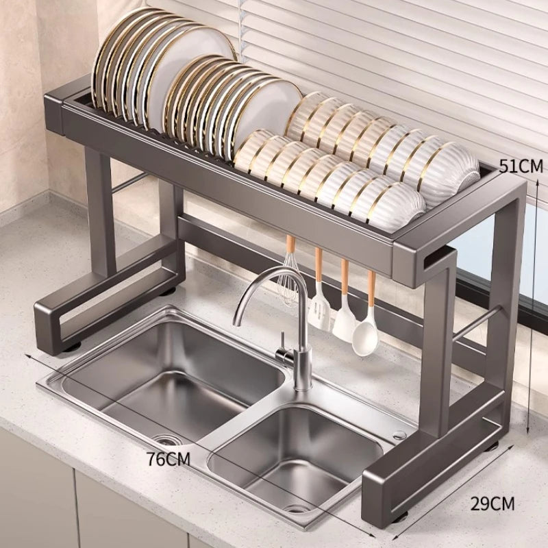 New Dish Drying Rack Kitchen Over The Sink Dish Drain Rack Utensil Holder Sink Stainless Steel Matt Black