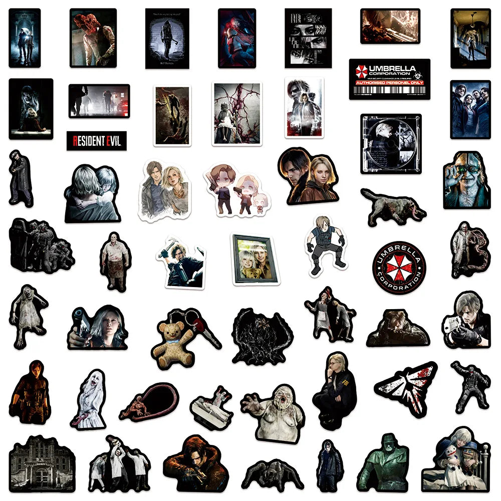 50PCs Resident Evil Stickers For Laptop Scrapbook Luggage Guitar Helmet DIY Graffiti Aesthetic Stickers Creative Gift