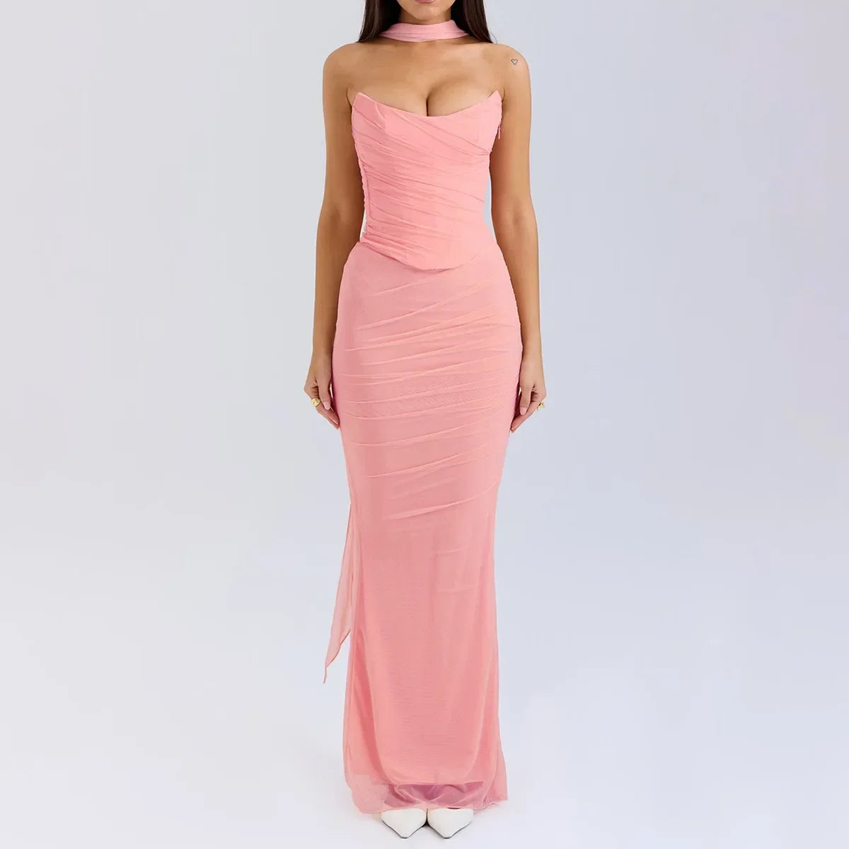 BWQ Elegant 2 Pieces Dress Set with Scarf Women Fashion Matching Sets Sexy Cropped Top and Long Dress Set Casual Dress 2026