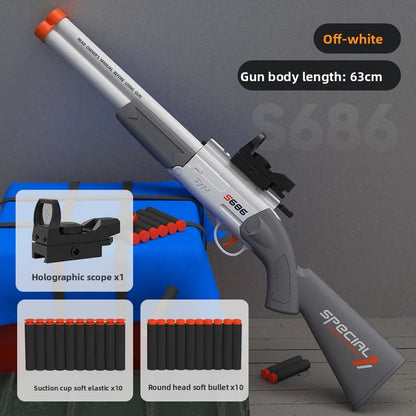 S686 Pump Action Blaster Double Barrel Soft Dart Blaster Manual Foam Bullet Plastic Toy Gun with Holographic Sight Cos Prop