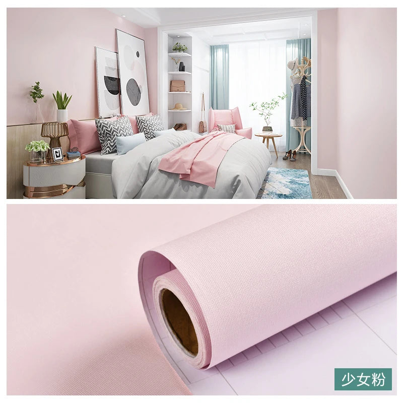 Macaron DIY Solid Color Stickers Self-adhesive Thickened Waterproof PVC Bedroom Dormitory Wardrobe Wall Renovation Wallpaper
