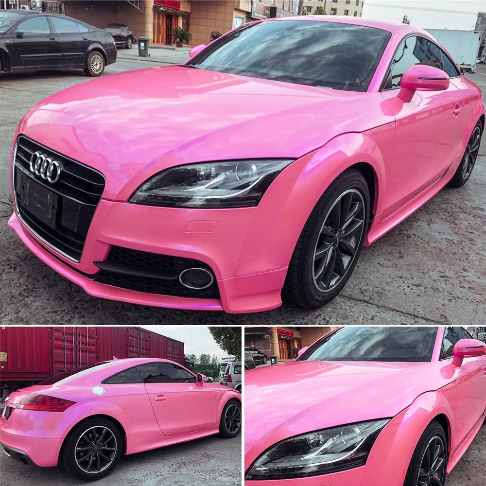 Candy Pink Vinyl Wrap Film for Auto Tuning Bike Motorcycle Metallic Decal Glossy Adhesive Sticker with Air Release Channels
