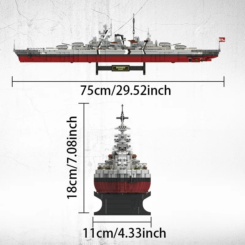 2081pcs Military WW2 Bismarck Battleship Large Boat Cruiser Model Weapon Building Blocks MOC Warship Set Toys for Children Gifts