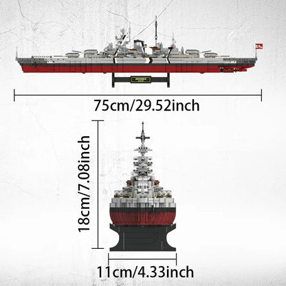 2081pcs Military WW2 Bismarck Battleship Large Boat Cruiser Model Weapon Building Blocks MOC Warship Set Toys for Children Gifts