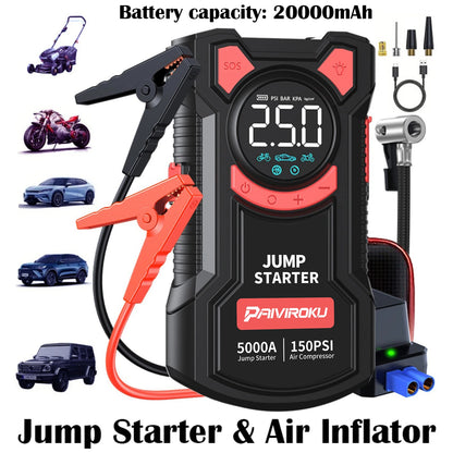 PAIVIROKU 5000A Car Jump Starter with Air Compressor 150PSI Air Pump  Auto Battery Booster Portable Power Bank Tire Inflator
