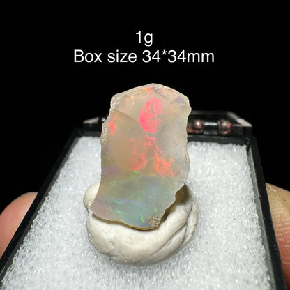 Natural Rare Colorful Ethiopia Opal (No Need Water) Gem Mineral Specimen Box Size:34X34mm (Need Lighting) Sunlight Best