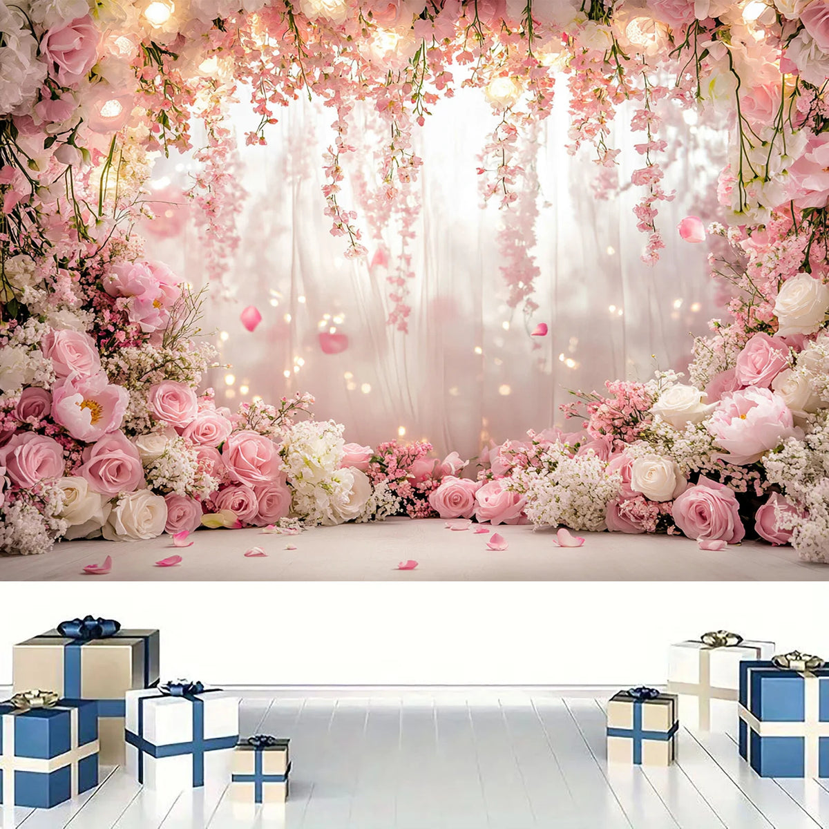 1 romantic flower polyester wedding background light, multi-purpose banner for event decoration, photography
