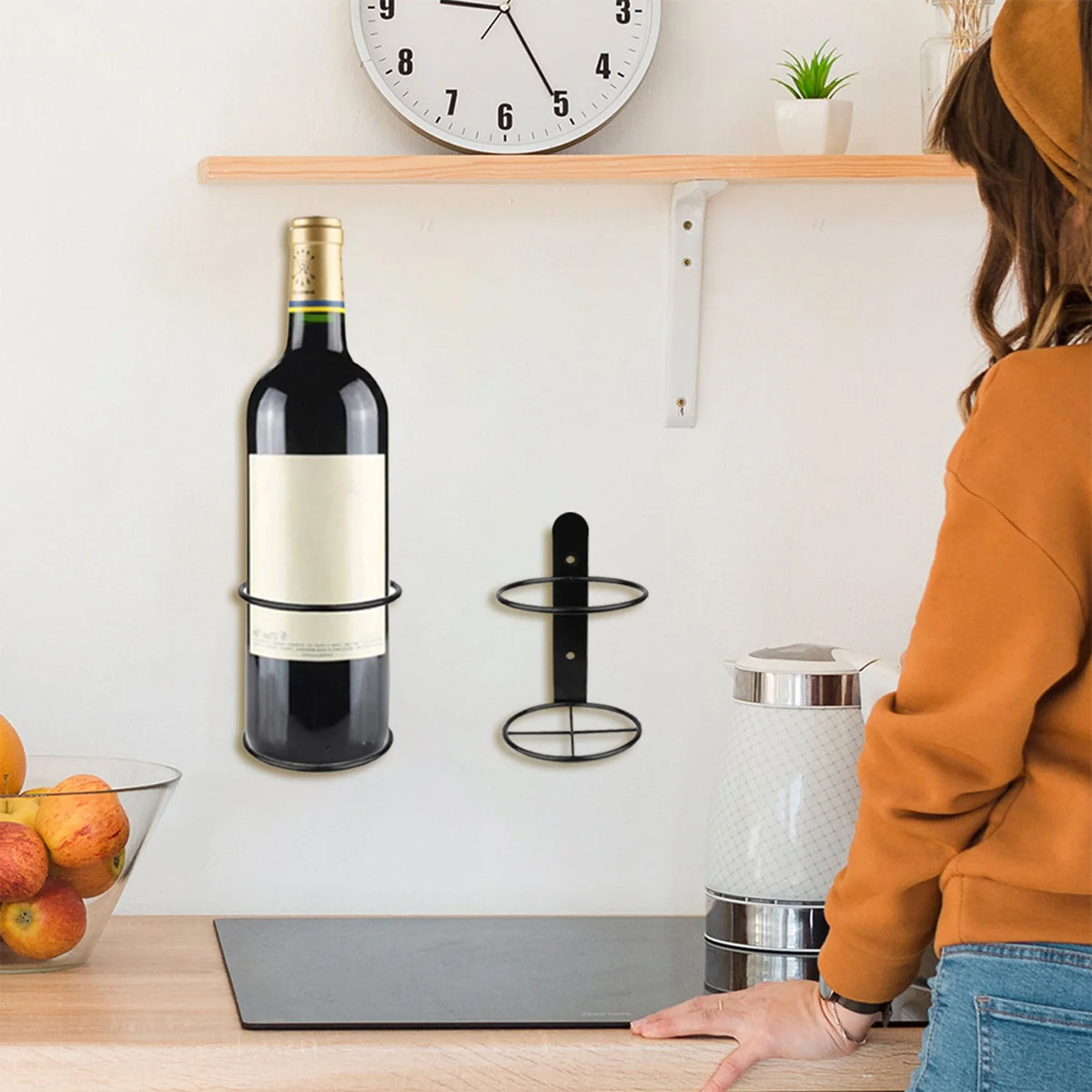 Wall Mounted Metal Hanging Wine Rack Cabinet Black Metal  Mounted Office Home Kitchen Bar Easy To Install Botellero Perfect Gift