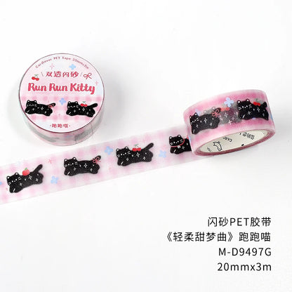 3m/roll Kawaii Korean INS Lucky Grass Sparkling Sand PET Tape Stickers DIY Scrapbook Decoration Diary Album Aesthetic Stationery