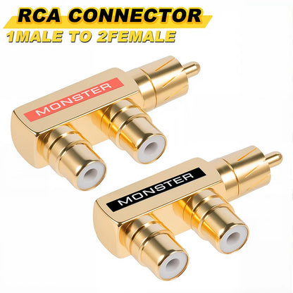 2/4/8PCS Gold Plated Copper AV Audio Splitter Plug RCA Adapter 1 Male To 2 Female Connector