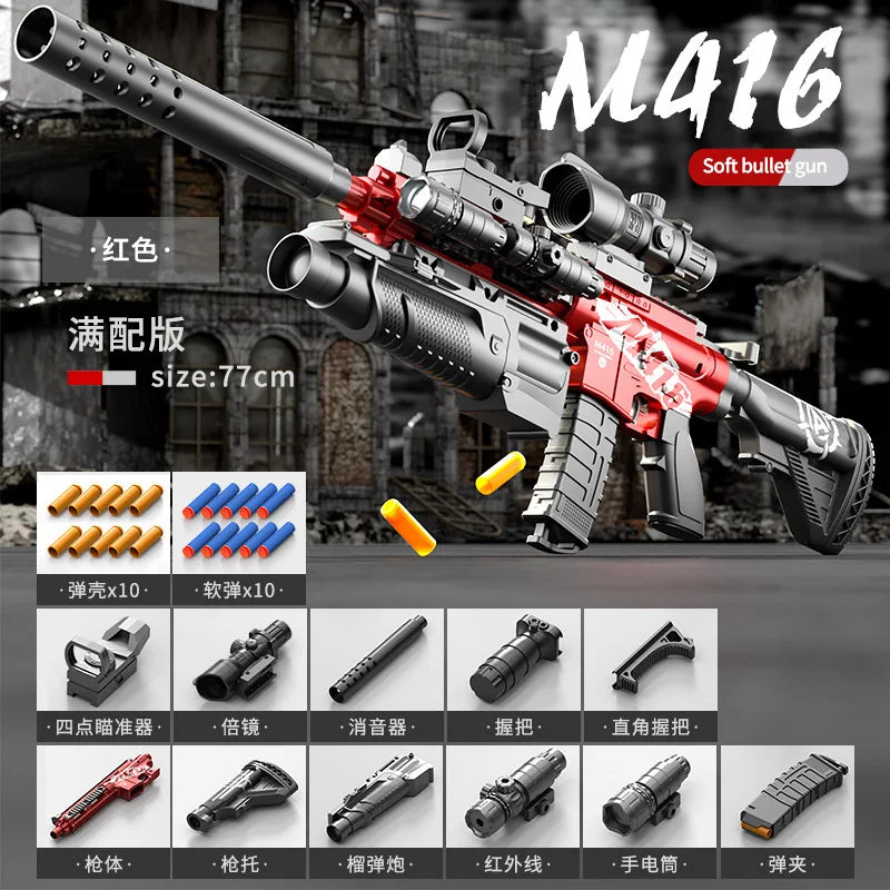 Manual Soft Bullet M416 Soft Bullet Gun Can Fire Submachine Gun Model  Toy Gun Action Loading Assault Rifle