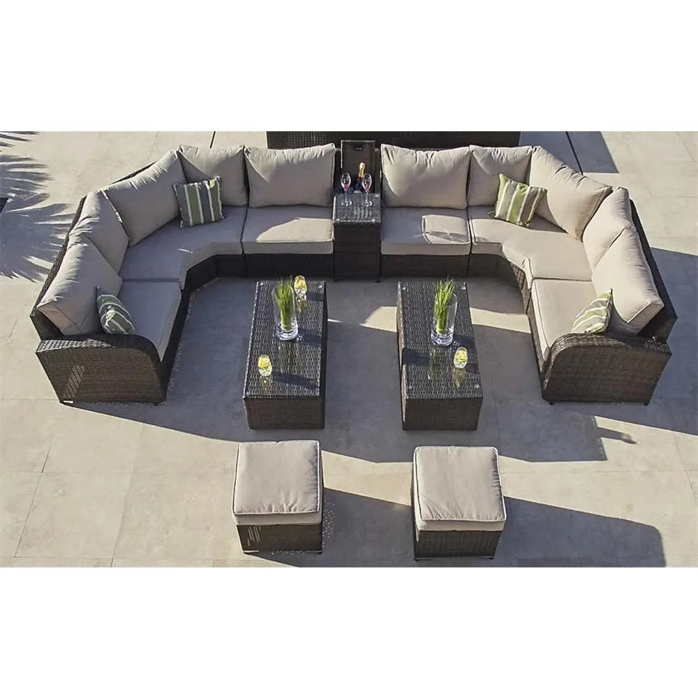 Large Villa 10-seat U-shaped Combination Rattan Sofa Set Luxury Garden Furniture