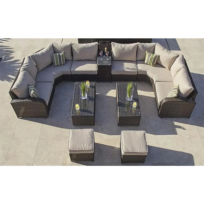 Large Villa 10-seat U-shaped Combination Rattan Sofa Set Luxury Garden Furniture