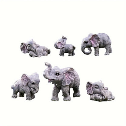 6pcs Resin Elephant Sculpture for Bonsai Micro Landscape DIY Table Cabinet Home Cake Decoration Micro Garden Making Craft Decor