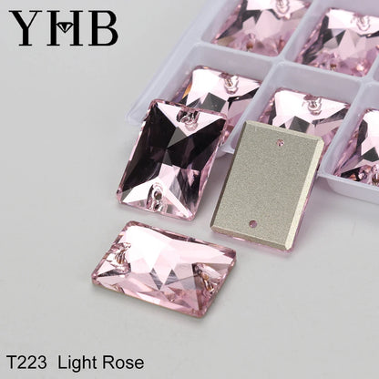 YHB Top Quality Rectangle Glass Crystal AB Moonlight Sewing Stones Flatback Sew on Rhinestones For Garment Clothes Bags