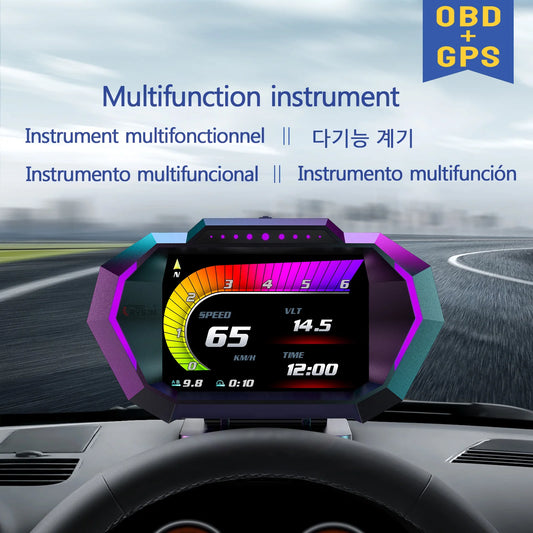 OBD2 + GPS HUD P24 OBD Head Up Display Car Digital Speedometer Fuel Consumption Water Temp Voltage Press Slope Meter With Alarm