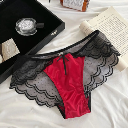 New Luxury Satin Lace Panties Sexy High-Cut Crotch Cotton Gusset for Women Soft Smooth Underwear Lightweight Breath Knickers