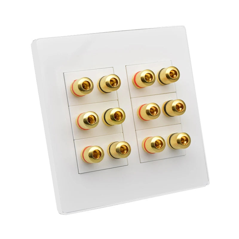 12 Ports Gold Binding Posts Wall Plate Audio Speaker Connector Banana Plug Outlet For 6.0 Surround Sound No Soldering Required