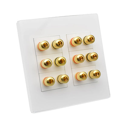 12 Ports Gold Binding Posts Wall Plate Audio Speaker Connector Banana Plug Outlet For 6.0 Surround Sound No Soldering Required