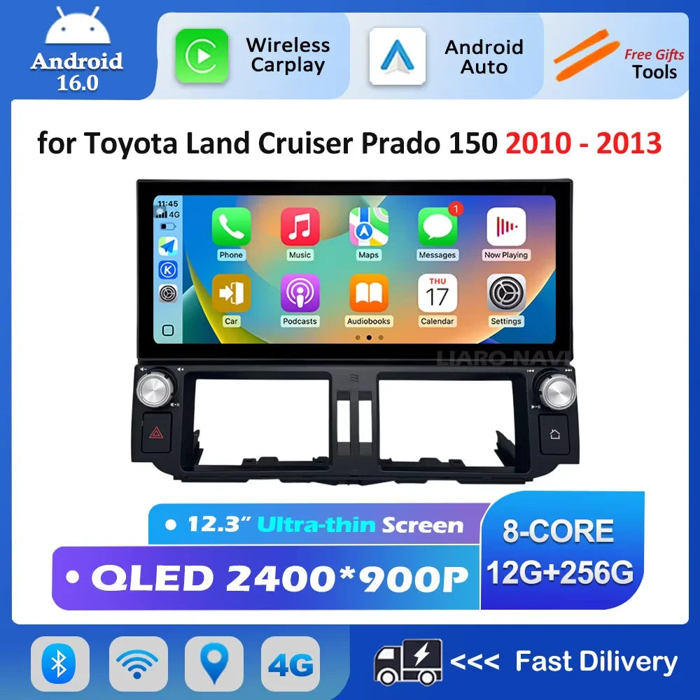 12.3 inch Ultra-thin Screen DSP Android 16 for Toyota Land Cruiser Prado 150 2010 - 2013 GPS Navi Car Radio Multimedia Player 4G